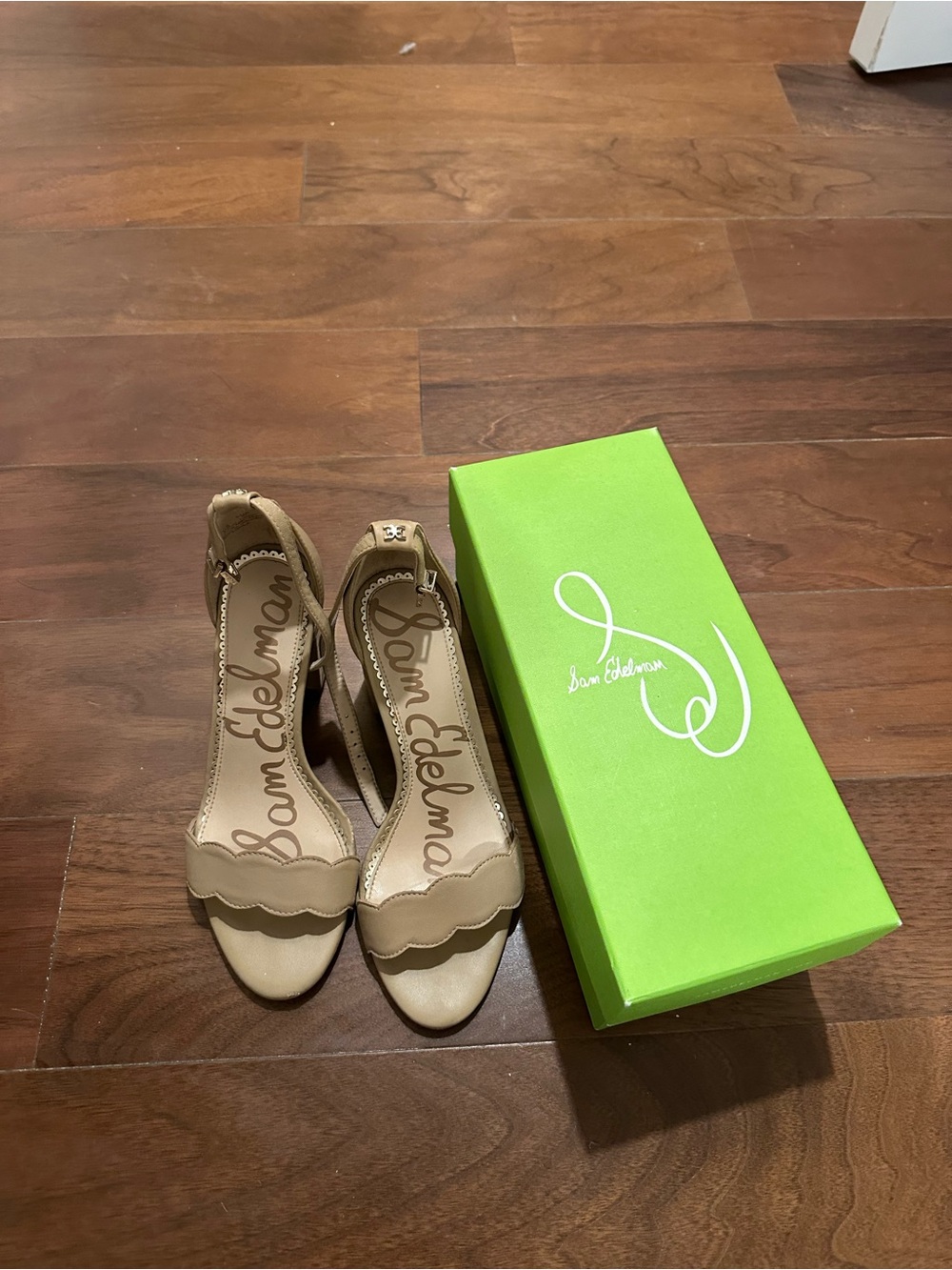 Sam Edelman Tan Scalloped Ankle-Strap Heels